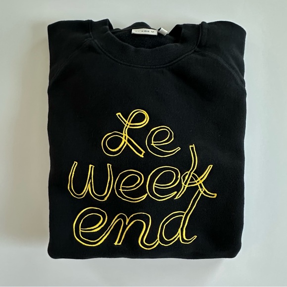 Clare V. Sweatshirt in Black with Marigold Embroidered ‘Le Weekend’ | XXL | EUC - Picture 2 of 10
